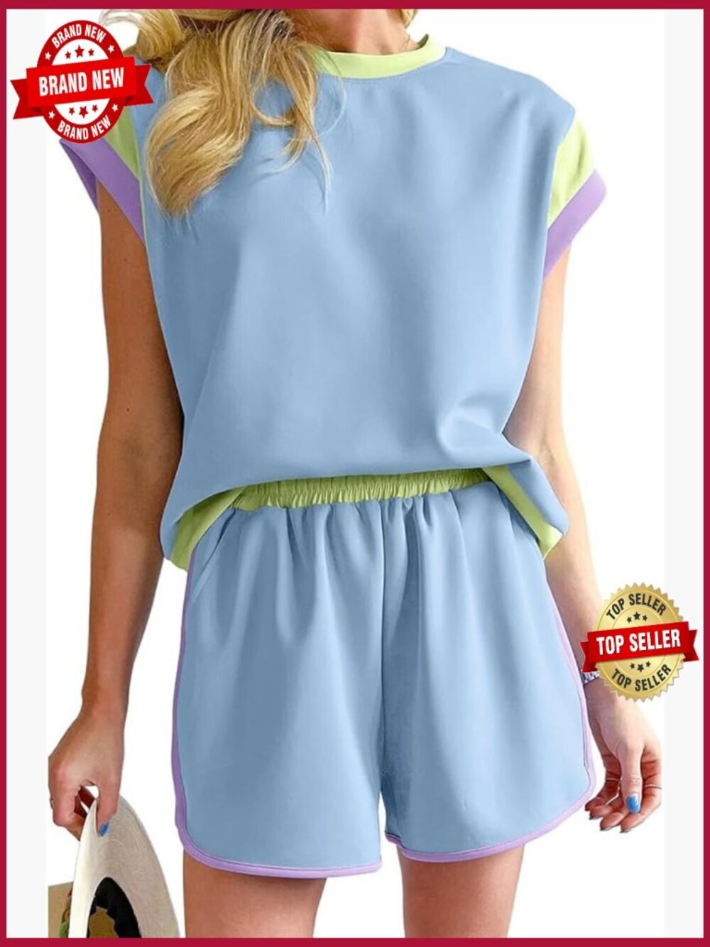 Two Piece Short Sleeve Tee and Shorts Loungewear Set Cap Sleeve Athletic Outfit